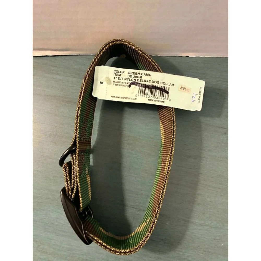 Hamilton Dog Collar Pet 20in Green Camo NEW Nylon Deluxe Buckle DD 20CM